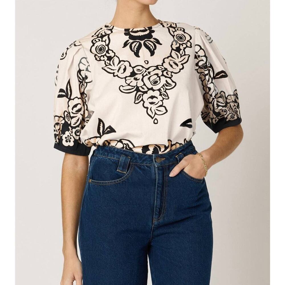NWT Cleobella Kinsley Blouse Botanico Organic Cotton Floral Black White Small - Picture 9 of 9